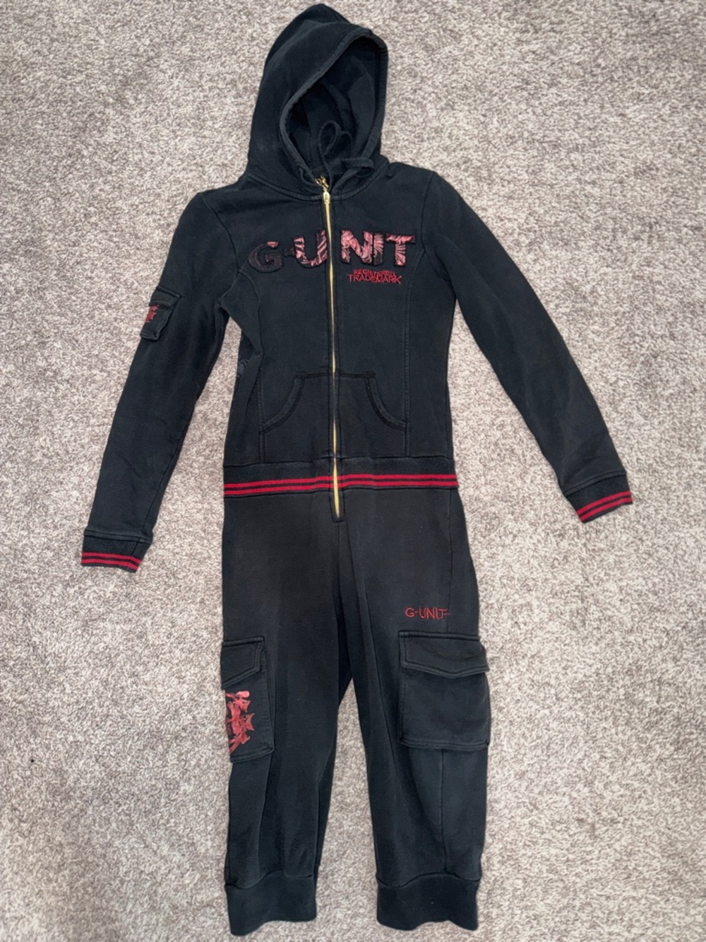 G-Unit Black Hooded Jumpsuit with Red Detail